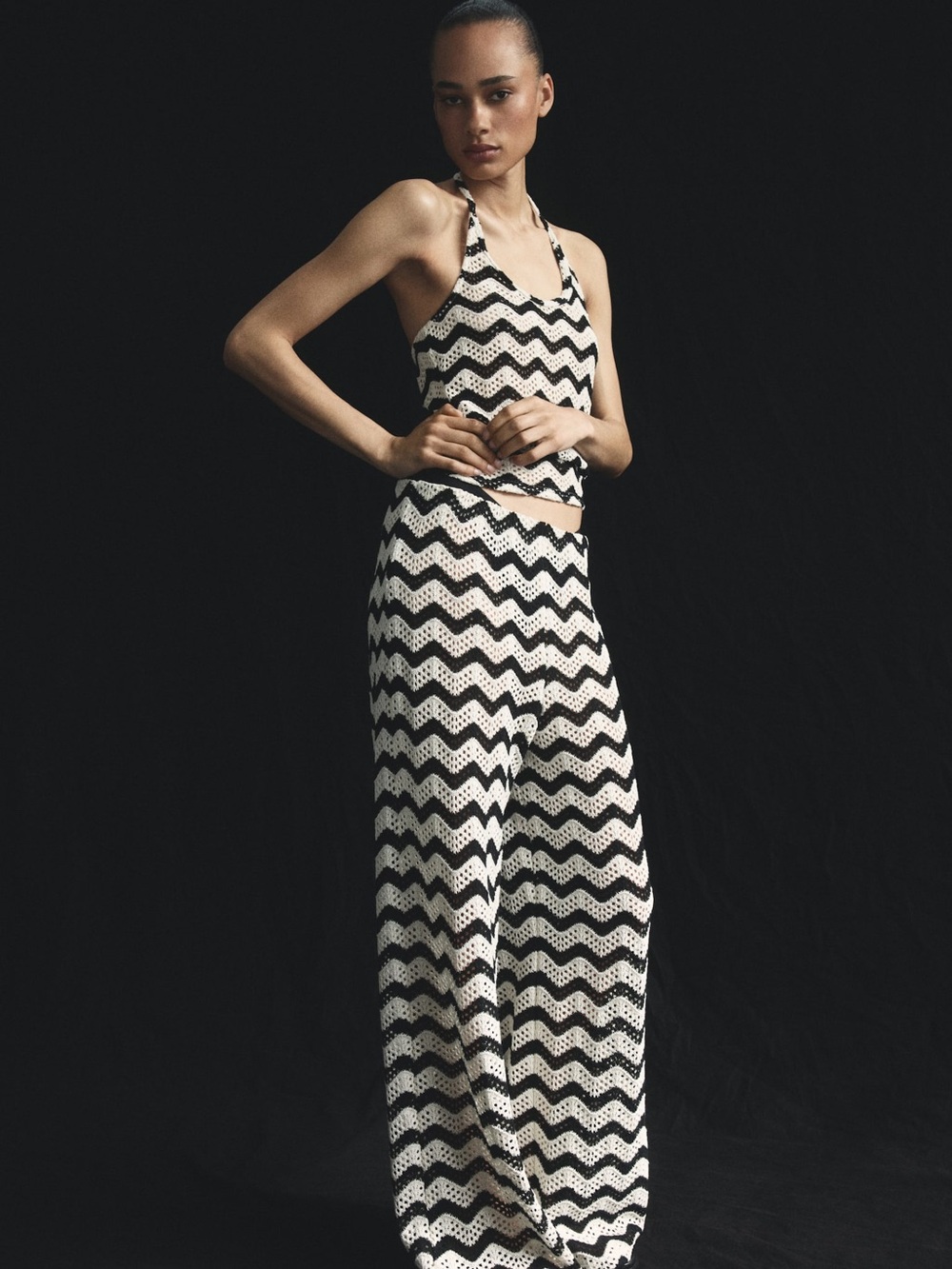 H&M **NWT** Crochet Chevron Wide-Leg Pants - Black & White Top (M) Pants (S).